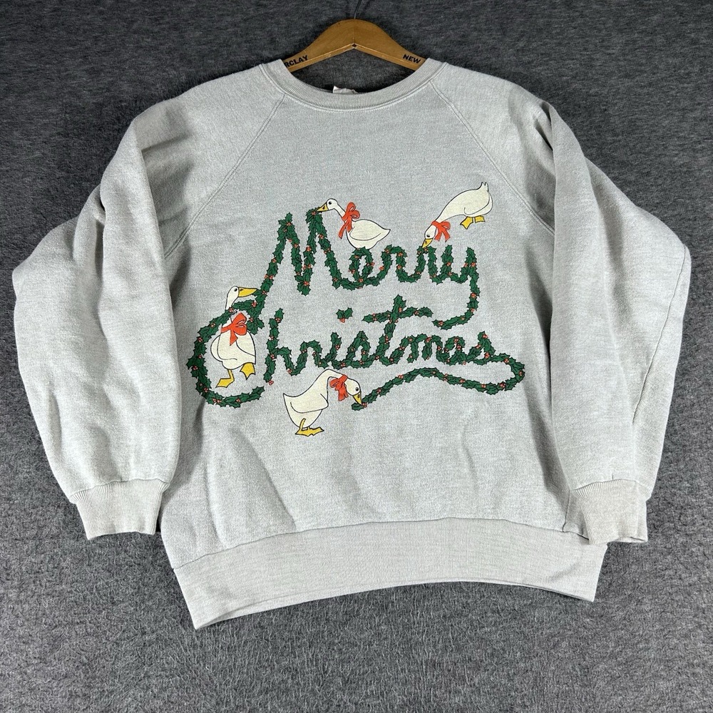 Vintage 80s Goose Merry Christmas Sweatshirt Size M Sherry Crewneck Garland